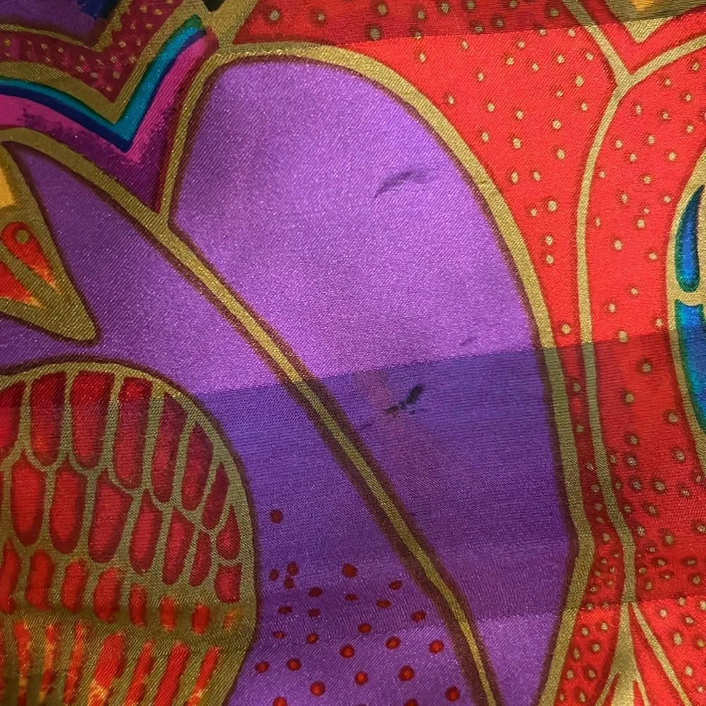 Laurel Burch Parrots silk oblong scarf 52” x 11”